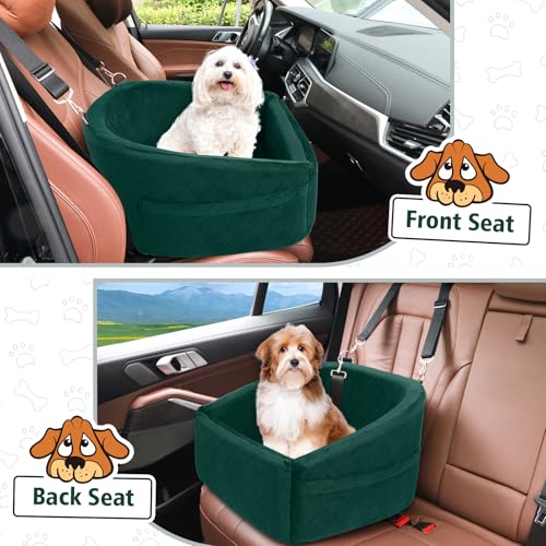 NEEZUKAR Dog Car Seat for Small Medium Dogs,Detachable Washable Dog Booster Seat Under 30lbs, Pet Car Seats Travel Bed with Storage Pockets and Safety Belt(Green) - color: Green
