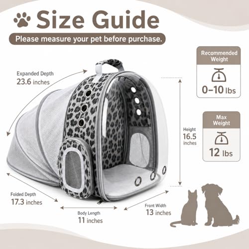 Expandable Cat Carrier Backpack for Cats & Dogs, Bubble Window Pet Travel Backpack with Breathable Mesh, Anti-Collapse Structure, Side Door, for Vet Visits, Hiking, Black and White Animal - color: Black and White Animal
