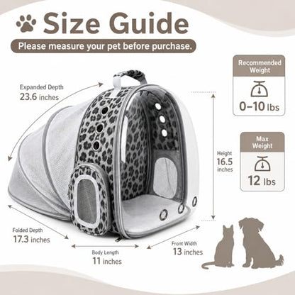 Expandable Cat Carrier Backpack for Cats & Dogs, Bubble Window Pet Travel Backpack with Breathable Mesh, Anti-Collapse Structure, Side Door, for Vet Visits, Hiking, Black and White Animal - color: Black and White Animal