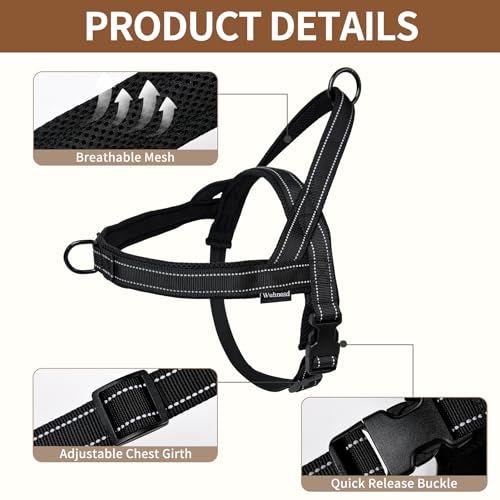 No Pull Dog Harness and Leash Set-Reflective Vest with Handle&5FT Dog Leash with Car Seatbelt Clip,Breathable Mesh&Quick Fit Dog Harness Easy for Medium Large Dogs Training Walking (Black,L) - color: Reflective-Black, size: L:Belly Chest-25.8''-31.4''