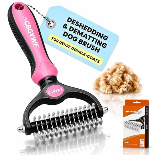 2026 New Double-Sided Deshedding Dematting Tool, Undercoat Rake for Dogs & Cats, Extra-Wide Dog Grooming Brush & Deshedder Comb for Long Hair (Pink) - color: Pink