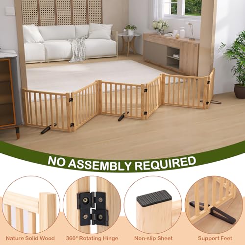 Wooden Freestanding Pet Gate Indoor, 16.9" H Foldable Dog Gates, No-Painted Pet Fence for Doorways Stairs- 6 Panels - size: 【6 Panels】H:16.9"