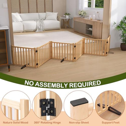 Wooden Freestanding Pet Gate Indoor, 16.9" H Foldable Dog Gates, No-Painted Pet Fence for Doorways Stairs- 6 Panels - size: 【6 Panels】H:16.9"
