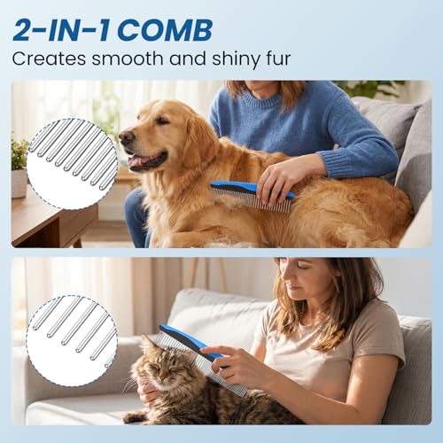 Double-Sided Pet Grooming Rake - 4-in-1 Professional Pet Grooming Kit Deshedding Dematting Tool for Dogs Cats Extra-Wide Grooming Brush & Deshedder Comb for Long & Short Haired Pets (Blue Kit 4PCS) - color: Blue Kit 4PCS