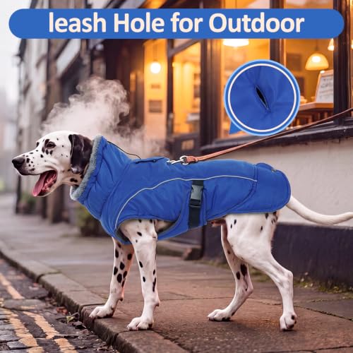 DENTRUN Warm Dog Winter Coat, Easy On Reflective Turtleneck Fleece Jacket | Adjustable buckle, easy on off, windproof & water-repellent, thick fleece snowsuit, outfit fits small to large breeds - color: Blue, size: Small