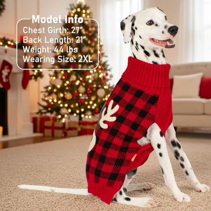 KYEESE Dog Christmas Sweater with Reindeer Pattern Cozy Winter Outfit Boy Girl Red Buffalo Plaid Knitwear Turtleneck Dog Sweater for Small Dogs with Leash Hole Soft Warm Pet Clothes, Small - color: 3#Christmas, size: Small (4-7lbs)
