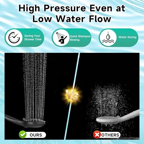 BRIGHT SHOWERS High Pressure Shower Head with Handheld, 9 Spray Settings Showerhead Built in Power Wash to Clean Tub and Pets, Extra Long 69" Hose, Adjustable Bracket, Matte Black - color: Matte Black, style: 2.5 GPM | 9 Modes