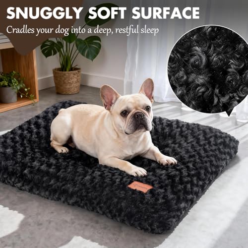 Dog Bed Crate Pad - Rosette Pattern White Velvet Pet Bed Anti-Slip Comfy Kennel Pad for Crates Rosette Black L - color: Rosette Pattern Black, size: Large 36"x24"