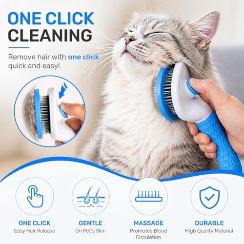 Pet Grooming Deshedding Brush, Self-Cleaning Massaging Brush for Dogs and Cats, Short and Long Hair (Blue) - color: Blue