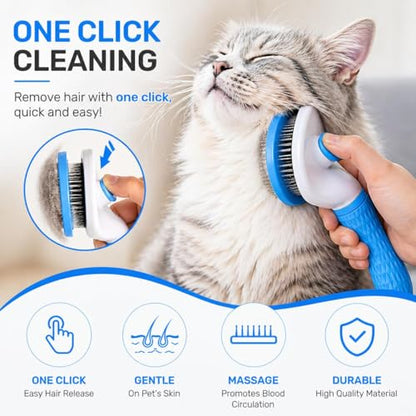 Pet Grooming Deshedding Brush, Self-Cleaning Massaging Brush for Dogs and Cats, Short and Long Hair (Blue) - color: Blue