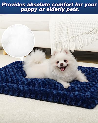 Washable Dog Bed Mat Crate Pad Soft Fluffy Pet Kennel Beds Dog Sleeping Mattress for Large Jumbo Medium Small Dogs, 48 x 30 Inch, Blue - color: Blue, size: 48.00" x 30.00" x 1.50"