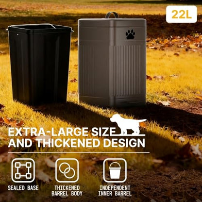 Dog Poop Trash Can Outside - 22L/6Gal Metal Outdoor Trash Can with Lid, Dog Waste Container with 20 Bags, Pet Poop Bucket with Soft Close for Backyard Odor Control, Rectangular Brown - size: 22L Rectangular Brown Trash Can