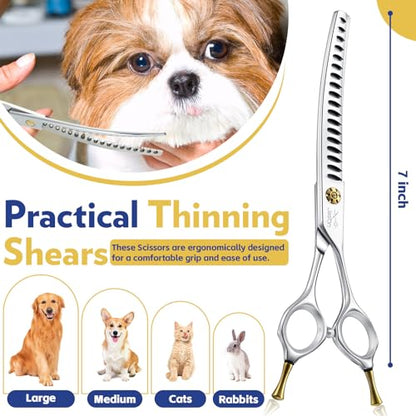JASON Dog Scissors for Grooming - 7" Up-curved Chunker Shears with 65%-70% Thinning Rate, Professional Japanese 440C Stainless Steel Dog Grooming Chunkers with Adjustable Screw (18 Teeth, Silver) Gift - style: Up-curved Chunkers02