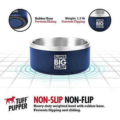 Tuff Pupper Heavy Duty Insulated Dog Bowl | Double Wall Stainless Steel Dog Food Dish | Non-Slip Spill Proof Dishwasher Safe Cat Bowl | Water Dish for Feeding Large Medium Small Pets (44oz, Blue) - color: Midnight Blue, size: 44oz
