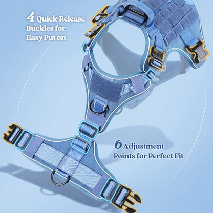 rabbitgoo Tactical Dog Harness Small Sized, No Pull Upgraded Reflective Heavy Duty Molle Vest with Handle, Adjustable Military Service Dog Vest for Walking Hiking Training, Blue, S - color: Blue Reflective, size: Small