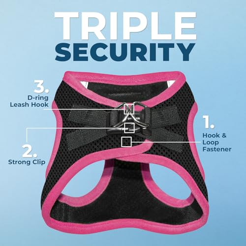 Best Pet Supplies - All Weather Mesh/Plush, Reflective, No Pull Harness for Small, Medium Dogs, Cats - Secure with Hook & Loop Fastener, Buckle, Double D-Rings - Black/Pink Trim, XS - color: Harness (Black/Pink Trim), size: XS (Chest: 13 - 14.5")
