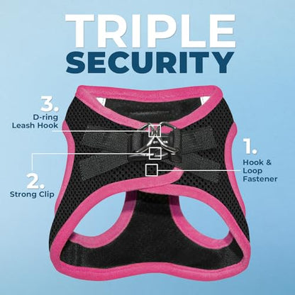 Best Pet Supplies - All Weather Mesh/Plush, Reflective, No Pull Harness for Small, Medium Dogs, Cats - Secure with Hook & Loop Fastener, Buckle, Double D-Rings - Black/Pink Trim, S - color: Harness (Black/Pink Trim), size: S (Chest: 14.5 - 16")
