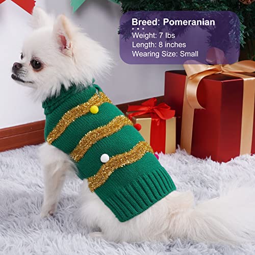 cyeollo Dog Christmas Sweater, Pullover Turtleneck Xmas Sweaters with Leash Hole Glitter Holiday Puppy Clothes for Small Dogs Cats - color: Christmas, size: Small