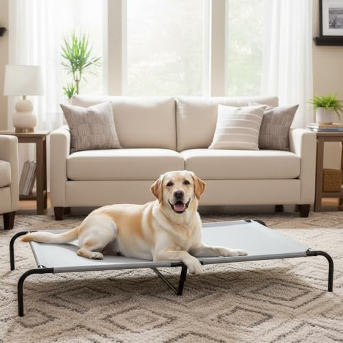 Amazon Basics Cooling Breathable Elevated Pet Bed with Metal Frame for Large Dogs, X-Large (60.1 x 37.1 x 8.9 Inches), Grey, 1 Count - color: Grey, size: X-Large