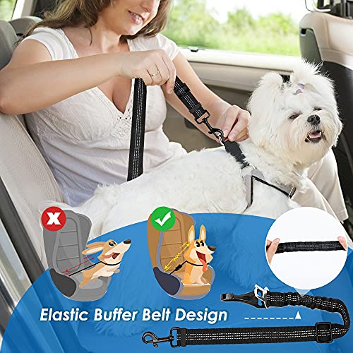 Lukovee Dog Seatbelt Leash for Cars, 2 Pack Pet Safety Car Seat Belt with Adjustable Buckle & Reflective Bungee, Connect Dog Harness in Vehicle Car Dogs Restraint Travel Daily Use (Black) - color: B-Black