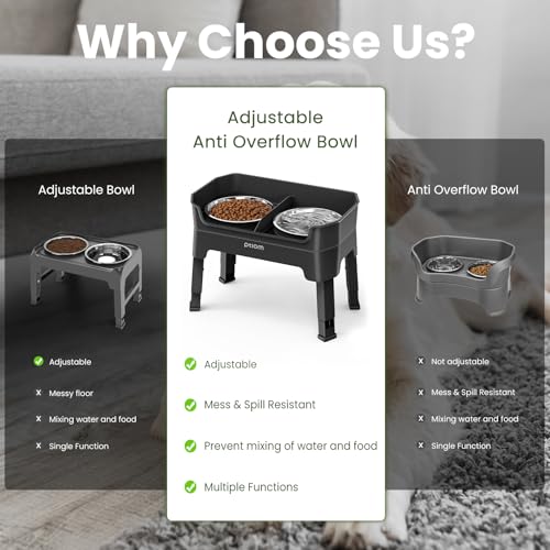 3-in-1 Elevated Dog Bowls Mess Proof Raised Slow Feeder Dog Bowls, 4 Height Adjustable Dog Bowl Stand Licking Plate with 2 56oz Stainless Steel Dog Food Bowls for Small Medium Large Dogs Pets - color: Black, size: 2 Stainless Steel Bowls + Slow Feeder
