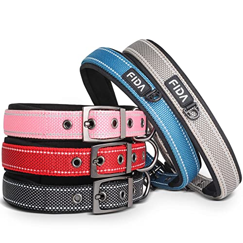 Fida Retractable Dog Leash and Heavy Duty Dog Collar Set, Ultra Comfortable Soft Neoprene Padded, Adjustable Reflective Nylon Pet Collar with Durable Metal Belt Buckle for Small Breeds (S, Grey)