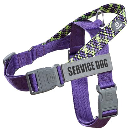 Service Dog Vest, No-Pull Service Dog Harness with 4 PCS Reflective Patches, Dog Vest Harness with Handle, Pet Harness for Small Medium Large Dogs in Training (Purple, S) - color: Purple Harness + 4 Patches, size: Small (Chest: 19-25")
