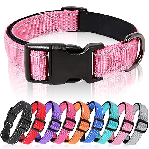 HEELE Dog Collar, Reflective Dog Collar, Soft Neoprene Padded Breathable Nylon Pet Collar Adjustable for Small Dogs Puppy, Pink, XS(7.87-11.81") - color: Pink, size: X-Small (7.87-11.81")