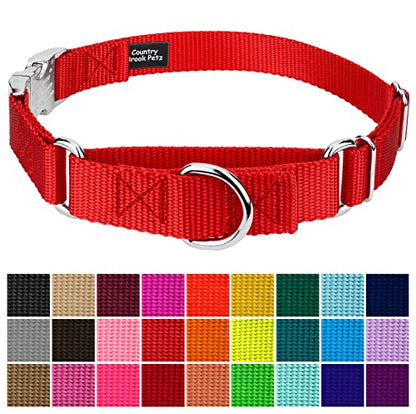 Country Brook Petz - Martingale Dog Collar - Heavy Duty Nylon Adjustable Martingale Dog Collar with Premium Buckle for Small Medium Large Breeds (5/8 Inch, Extra Small, Bright Red) - color: Bright Red, size: Extra Small (Pack of 1)