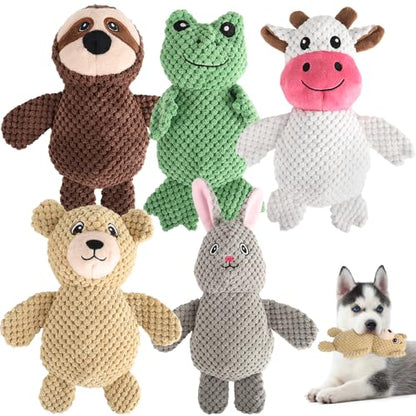 Act boldly 5-Pack Squeaky Dog Toys – Durable Animal-Shaped Plush Chew Toys for Dogs, Handmade Interactive Puppy Toys with Squeaker, Perfect for Reducing Destructive Behavior - color: blue/purple/green/grey/brown