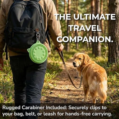 Collapsible Dog Bowls 2 Pack (22oz Each) – Portable Foldable Silicone Travel Bowl Set with Slow Feeder & Carabiner Clip for Hiking Camping Backpack | Dishwasher Safe | for Medium Dogs