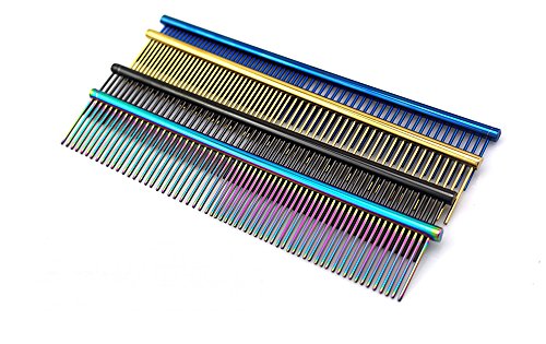 ZoCr Stainless Steel Pet Comb for Dogs Cats, Pet Grooming Comb with Different Spaced Rounded Teeth (Silvery) - color: Silvery
