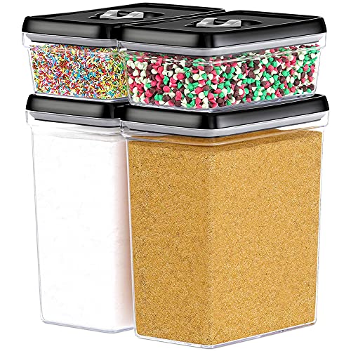 DWËLLZA KITCHEN Large Airtight Food Storage Containers - Clear Plastic Bulk Food Pantry & Kitchen Storage Containers for Flour, Sugar and Baking Supplies 4 Pcs. BPA-Free, Keeps Fresh & Dry (Black) - color: 07 - 3.8 liters & 0.77 liter (Set of 4)