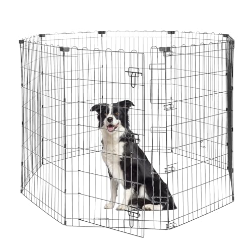 MUTTROS Foldable -42 inch Octagonal Metal Dog Playpen - 8-Panel Exercise Dog Fence with Door, Indoor/Outdoor Dog Corral with Dog Pin for Large & Medium Dogs, Large Black - style: Single Door