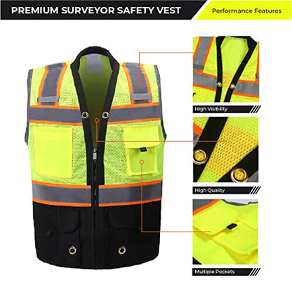 Shine Bright Safety Vest - High Visibility with Reflective Straps and Pockets – Premium, Soft, Durable, and Breathable - color: Black, size: Large