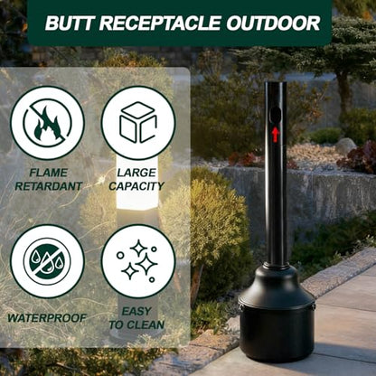 EBOOT 40 Inch Heavy Duty Steel Cigarette Disposal & Trash Receptacle, 5 Gallon Large Capacity Anti-topple Commercial Ash Urn, Windproof Outdoor Butt Can for Patio, Hotel, Office, Mall(Black)