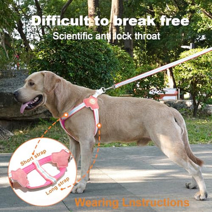 COODEO Anti-Pull Dog Harness with Reflective Strips & Breathable Padding & Anti-Escape Design, Quick Adjustable Dogs Training & Walking (Pink, L) - color: Pink, size: L