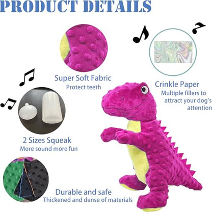No Stuffing Dog Toys for Aggressive Chewers, Squeaky Wrinkled Toys, Durable Dog Chew Toys, Soft and Tough Plush Toys, Suitable for All Breeds of Dogs. (Dinosaur (Red)) - color: Dinosaur (Red)