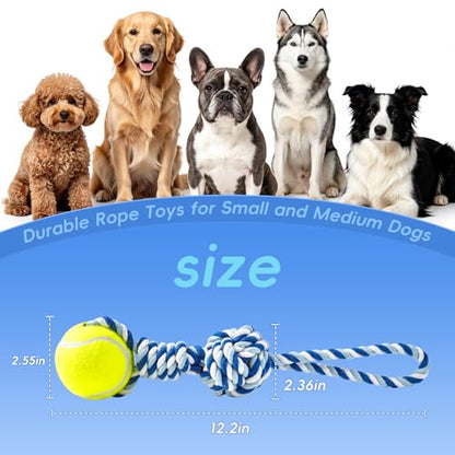 Interactive Tug of War Rope Toy for Medium & Small Dogs - Outdoor Tether Tug Toy with 1 Knot & Tennis Ball, Puppy Teething Chew Cotton Toy