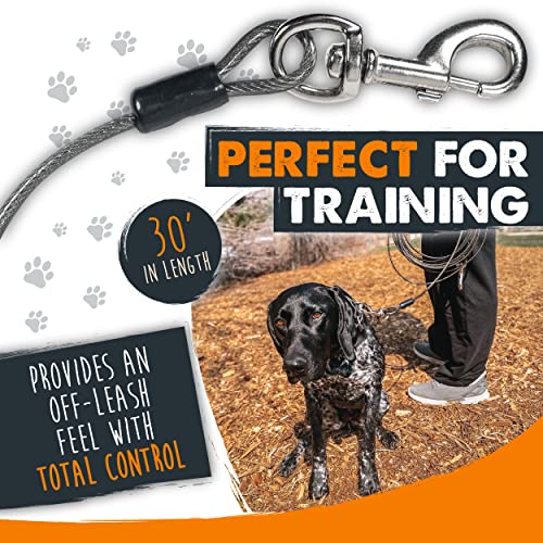Mighty Paw Dog Tie Out Cable - Perfect for Large Or Small Dogs - Provides an Off-Leash Feel with Total Control - Strong Braided Steel Cable for Ultimate Durability - Weather Proof - Rust Protected