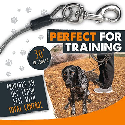 Mighty Paw Dog Tie Out Cable - Perfect for Large Or Small Dogs - Provides an Off-Leash Feel with Total Control - Strong Braided Steel Cable for Ultimate Durability - Weather Proof - Rust Protected