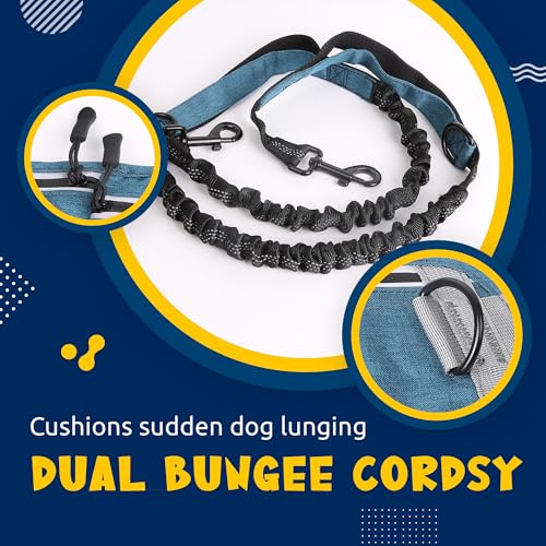 Lightweight Hands Free Dog Walking Waist Belt Leash with Storage Pouch, Featuring Dual Handles and Heavy-Duty Durable Bungee—Perfect for Outdoor Hiking and Running (Gray) - color: Gray
