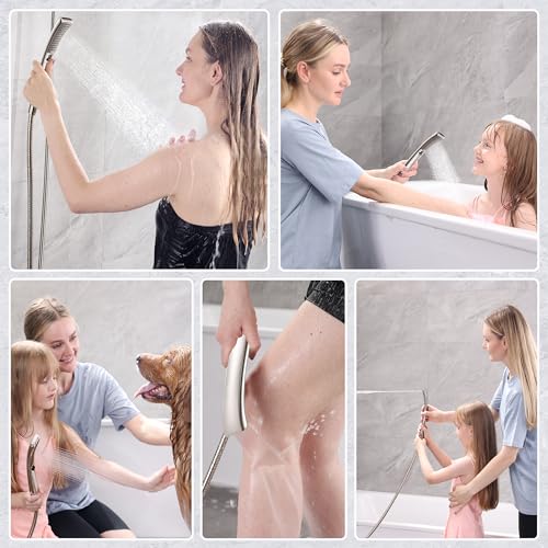 BRIGHT SHOWERS High Pressure Shower Head Combo with Two Spray Setting Fixed Shower Head and Two Spray Settings Handheld Shower Head with Grey Face, Brushed Nickel - color: Brushed Nickel, size: 2.5 Gallon Per Minute