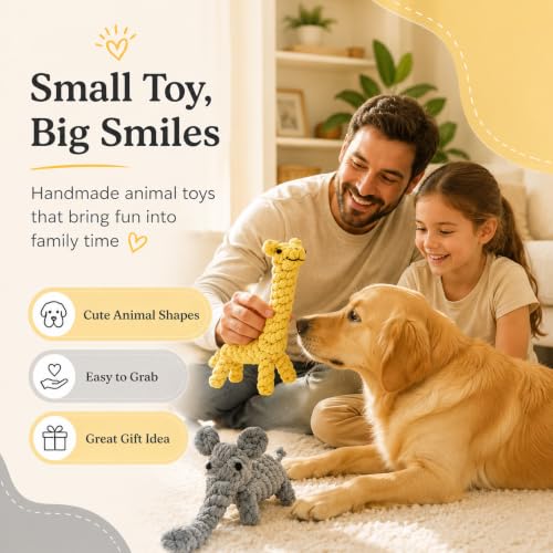 ADUCK Puppy Dog Rope Toy for Teeth Cleaning, Chew-Proof Dental Care & Interactive Training Reward | Durable Cotton Gray Elephant & Yellow Giraffe for Small & Medium Dogs - color: Elephant and Giraffe