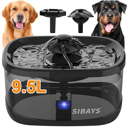 SIBAYS 9.5L/2.5Gal Dog Water Fountain, 3 Flow Modes Automatic Pet Water Fountain with LED Light & Water Shortage Reminder, Ultra Quiet Dog Water Bowl Dispenser for Large Dogs & Multi-Pet (FS82, Black) - color: Black