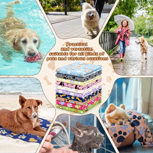 10 Pcs Dog Towels for Drying, 20"x40" Quick Drying Microfiber Pet Bath Towel, Dog Grooming Absorbent Towel with Cute Pattern, Soft Bathrobe for Large Medium Small Puppy Cat
