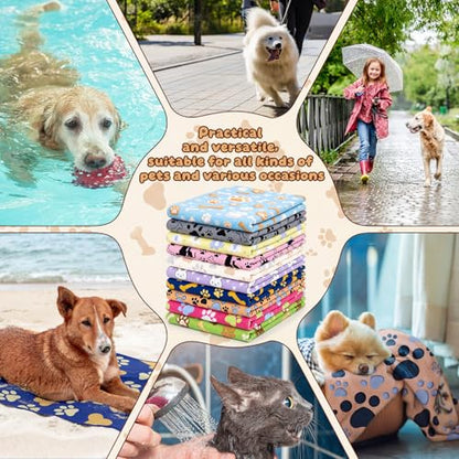 10 Pcs Dog Towels for Drying, 20"x40" Quick Drying Microfiber Pet Bath Towel, Dog Grooming Absorbent Towel with Cute Pattern, Soft Bathrobe for Large Medium Small Puppy Cat