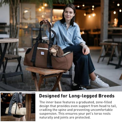 ETIAL Dachshund Shoulder Carrier Bag, Ergonomic Pet Sling with Adjustable Handheld & Crossbody Strap, Lightweight Ventilated Dog Purse for Small Long-Bodied Breeds,Safety Leash (Tan) - color: Tan