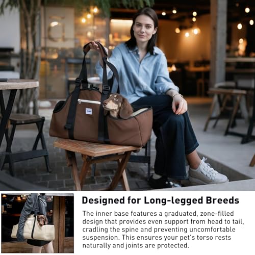 ETIAL Dachshund Shoulder Carrier Bag, Ergonomic Pet Sling with Adjustable Handheld & Crossbody Strap, Lightweight Ventilated Dog Purse for Small Long-Bodied Breeds,Safety Leash (Brown) - color: Brown