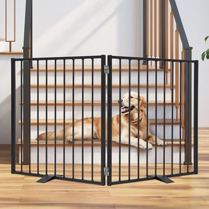 Snagle Paw Extra Wide Dog Gate,Free Standing Dog Fence with Door, Up to 52 Inch Wide Pet Gate with Support Feet for Stairs, Hallways, Doorways, Yard (Black, 2 Panels) - size: Up to 52" W, 2 Panels, Black